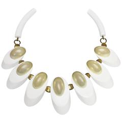 Vintage 1980's JUDITH HENDLER Acri Gems White Acrylic and Pearl Necklace