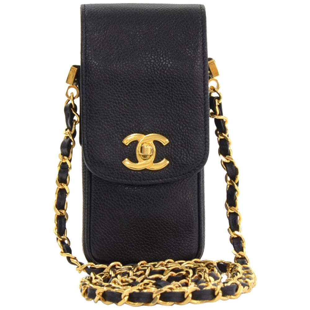 Chanel Black Caviar Leather Shoulder Case Bag For Sale
