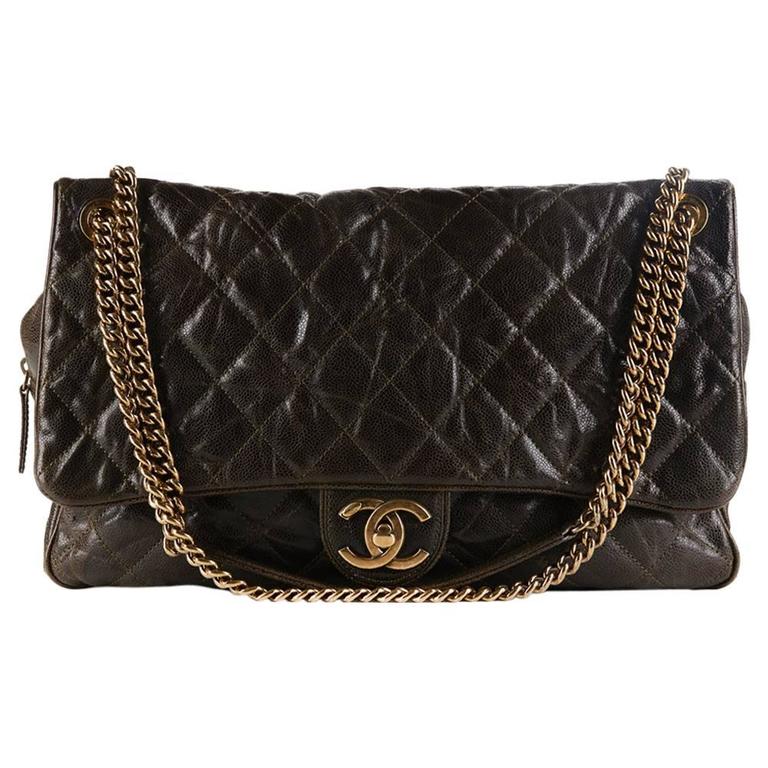 2012 Chanel Khaki Quilted Crumpled Grained Calfskin Maxi Shiva Flap Bag at  1stDibs  chanel crumpled calfskin flap bag, crumpled calfskin chanel bag,  chanel crinkled calfskin