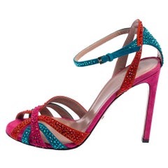 Gucci Multicolor Suede Crystal Embellished Ankle Strap Sandals Size 38