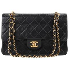 1990s Chanel Black Quilted Lambskin Vintage Medium Classic Double Flap Bag