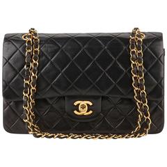 1990s Chanel Black Quilted Vintage Medium Classic Double Flap Bag