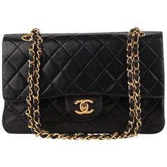 1990s Chanel Black Quilted Lambskin Vintage Medium Classic Double Flap Bag