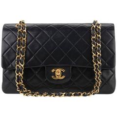 1990s Chanel Black Quilted Lambskin Vintage Medium Classic Double Flap Bag