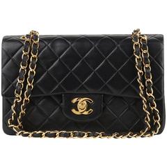 1990s Chanel Black Quilted Lambskin Vintage Small Classic Double Flap Bag