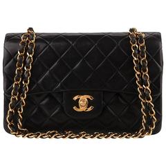 1990s Chanel Black Quilted Lambskin Vintage Small Classic Double Flap bag
