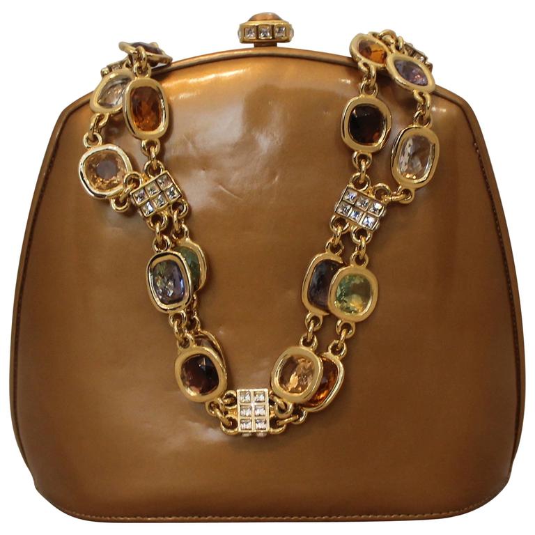 Judith Leiber Bronze Evening Bag with Multi Stone Handle GHW at 1stDibs
