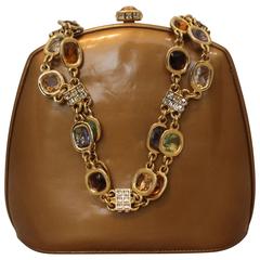 Judith Leiber Bronze Evening Bag with Multi Stone Handle - GHW