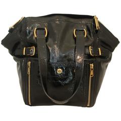 YSL Rive Gauche Black Patent "Sac Downtown" Bag - GHW