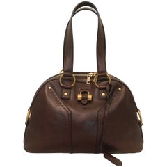 YSL Rive Gauche Brown Leather "Sac Muse" Bag - GHW