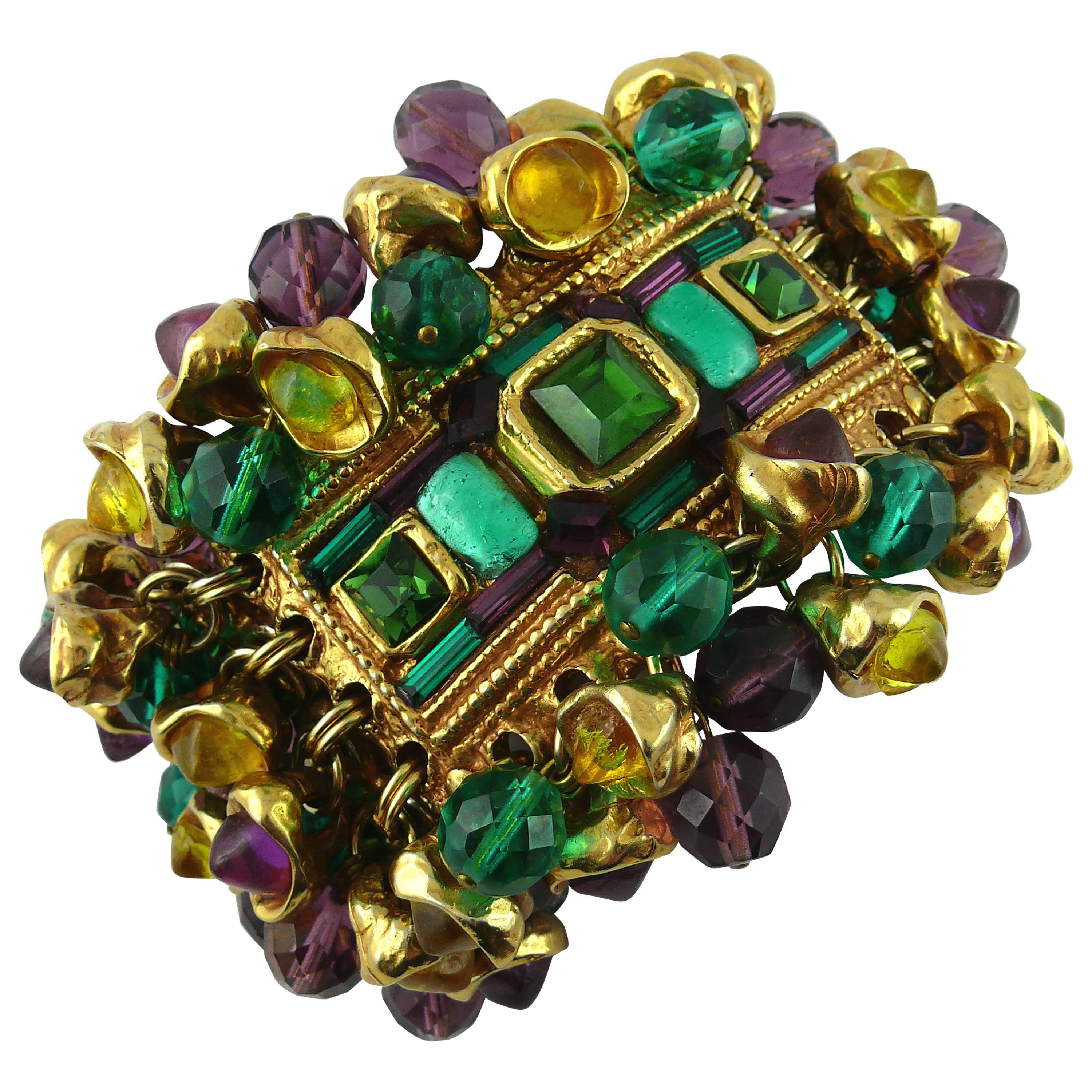 Kalinger Vintage Massive Opulent Jewelled Cuff Bracelet Circa 1980