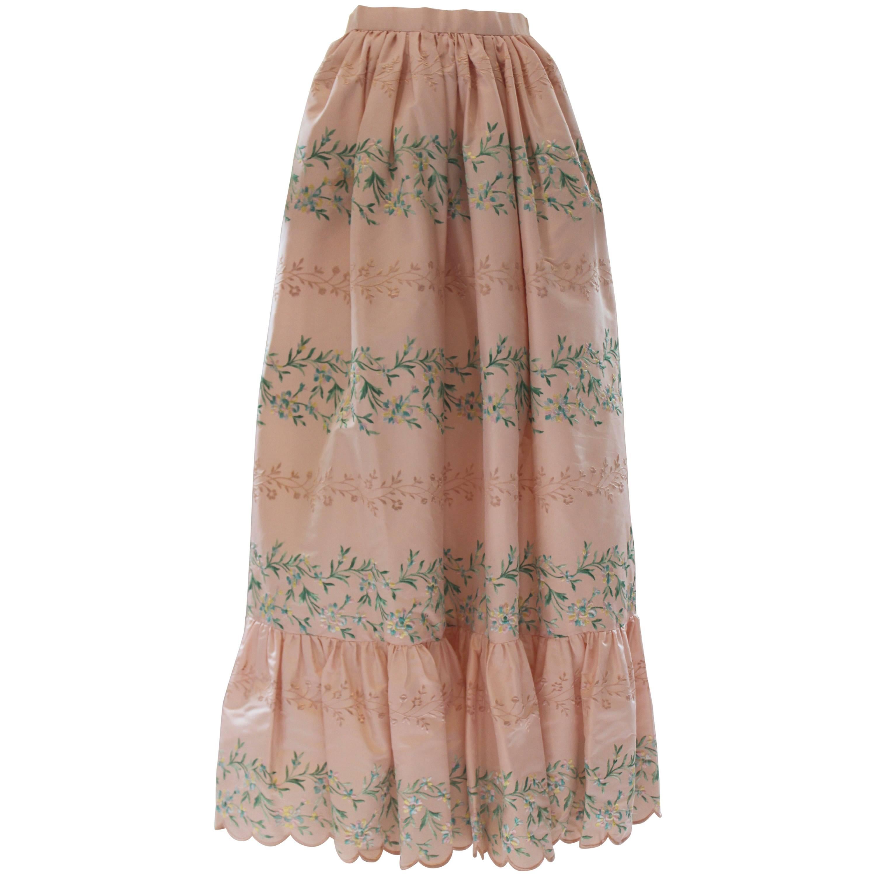 1980s Oscar de la Renta Floral Ball Skirt 
