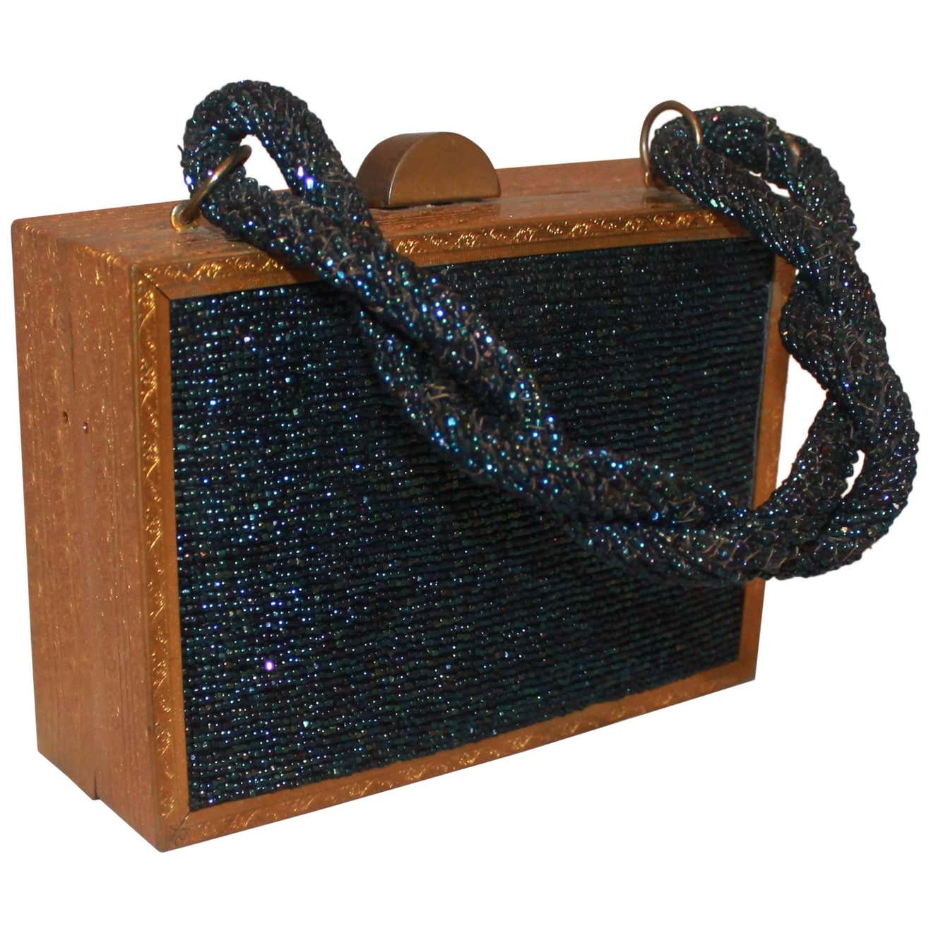 Evans Navy and Gold Vintage Beaded and Metal Rectangular Handbag ...