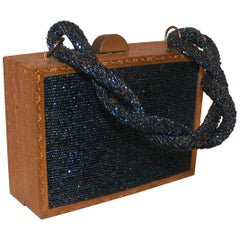 Evans Navy & Gold Vintage Beaded & Metal Rectangular Handbag - Circa 1950's