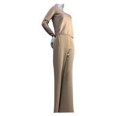 2000s Chanel Wide-Leg Flat Front Camel-Toned Trousers w/ Cashmere Pullover