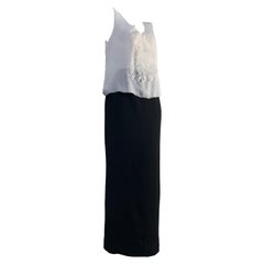 Vintage 1998 Chanel Autumn Black Wool Crepe Pencil Skirt and White Silk Ruffled Camisole