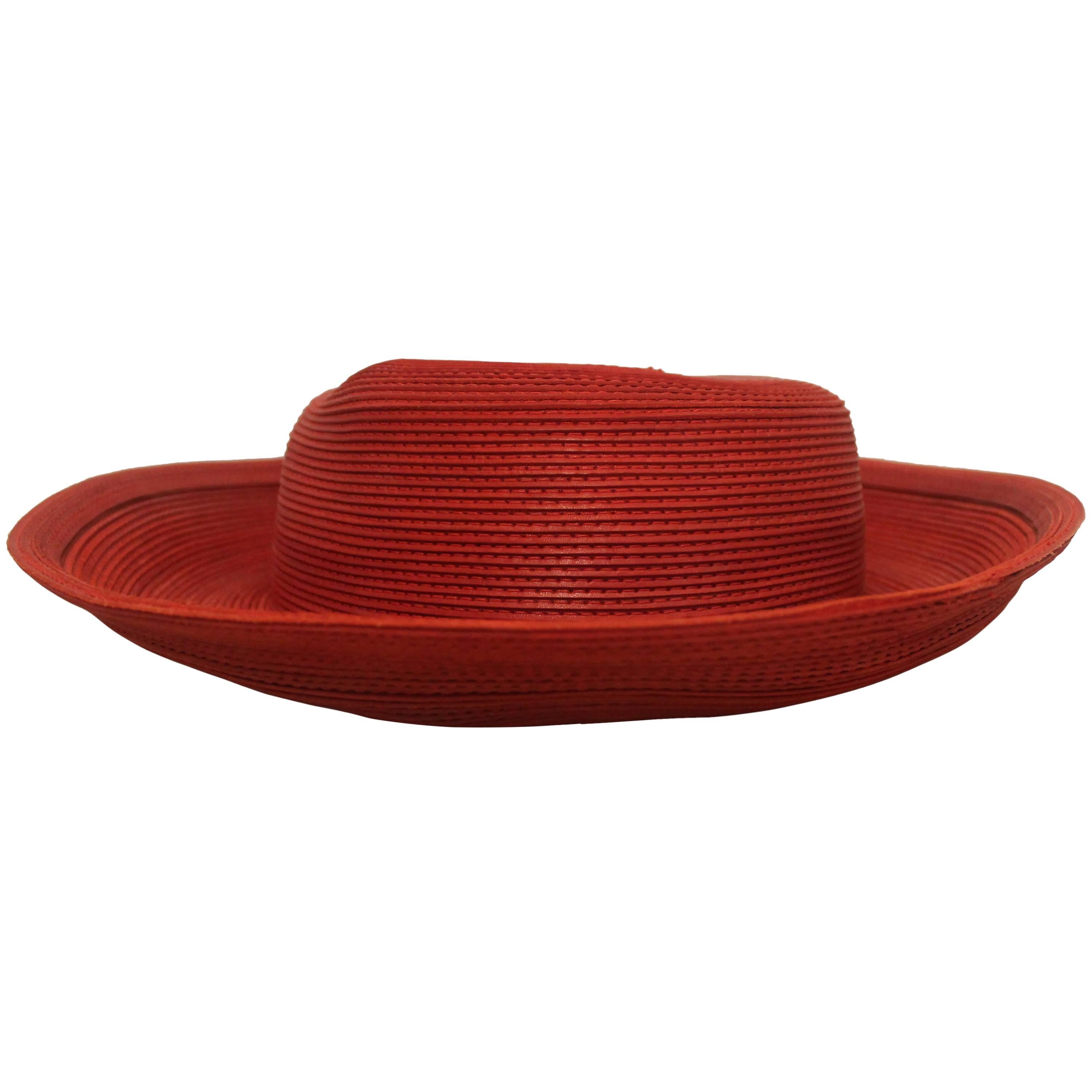 Patricia Underwood Vintage Red Leather Hat - circa 1990's