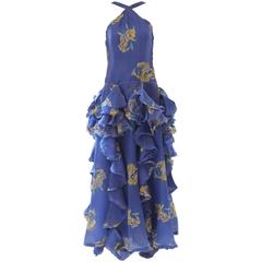 1970's Vintage Gucci Blue Floral Gown 