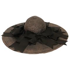 Ralph Lauren Black Straw & Bow Ribbon Hat
