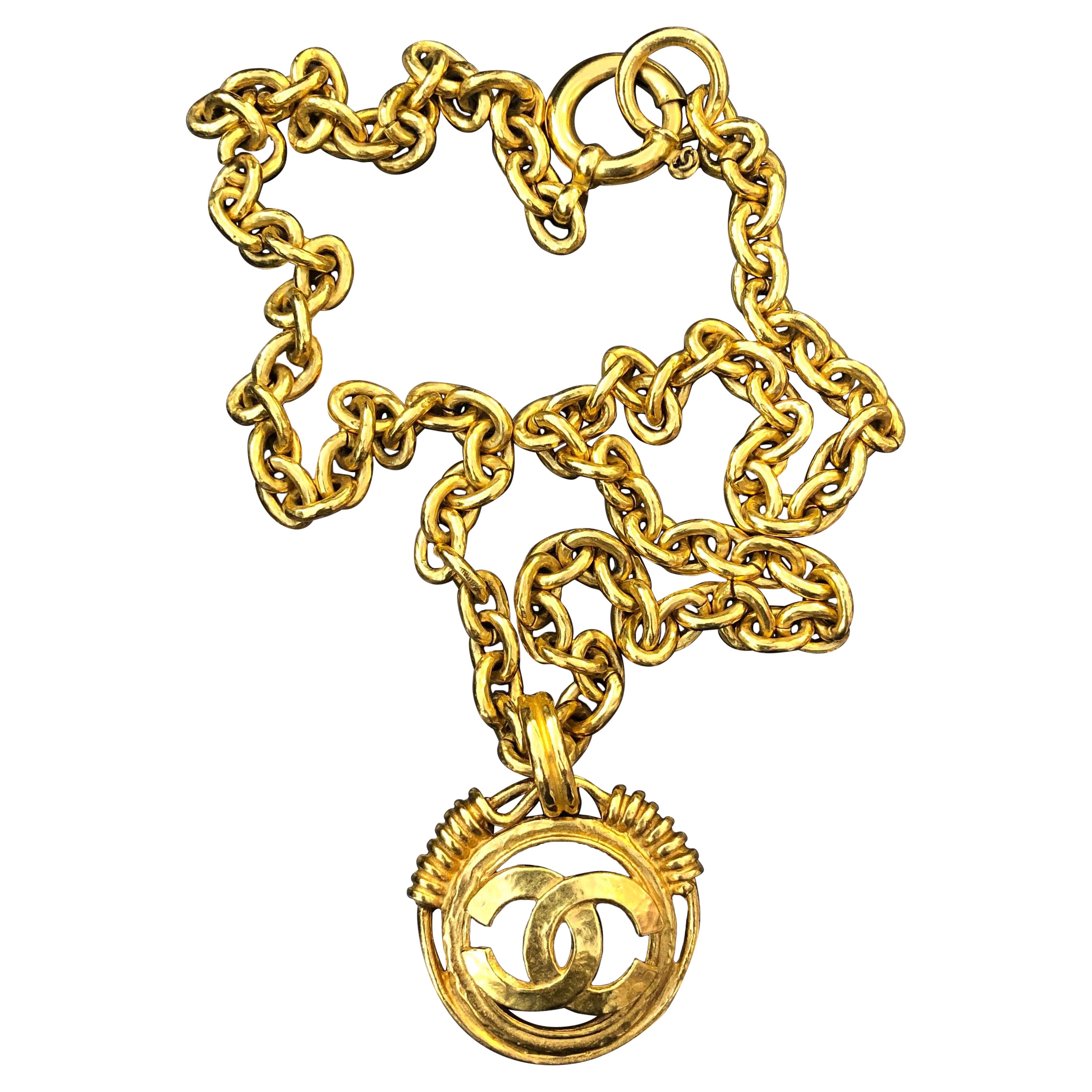 1990s Vintage Chanel Gold Toned CC Chain Necklace 74cm