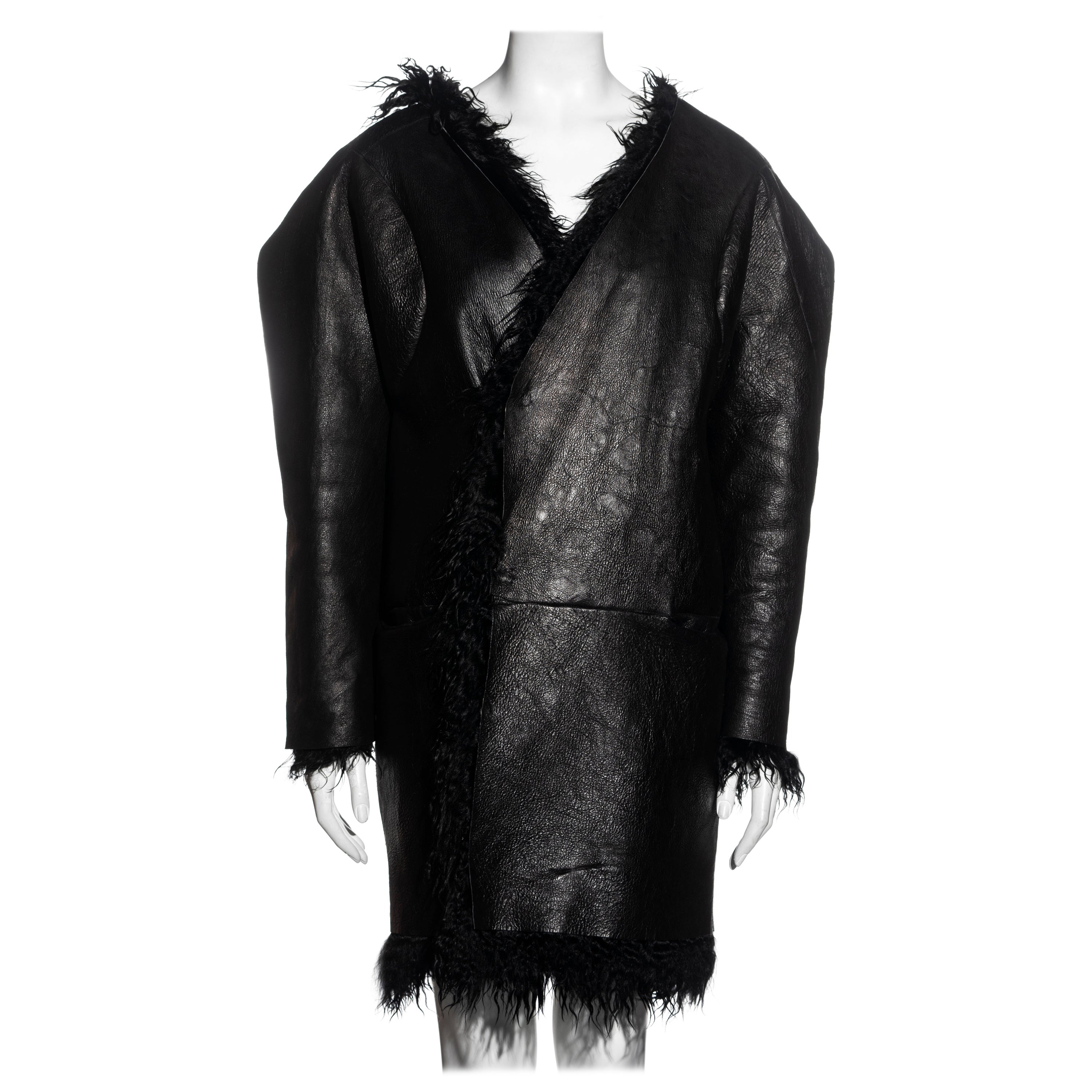 Martin Margiela black goatskin reversible 'flat collection' coat, fw 1998