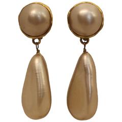 Chanel Vintage Goldtone Pearl Drop Clip-on Earrings - circa 1991