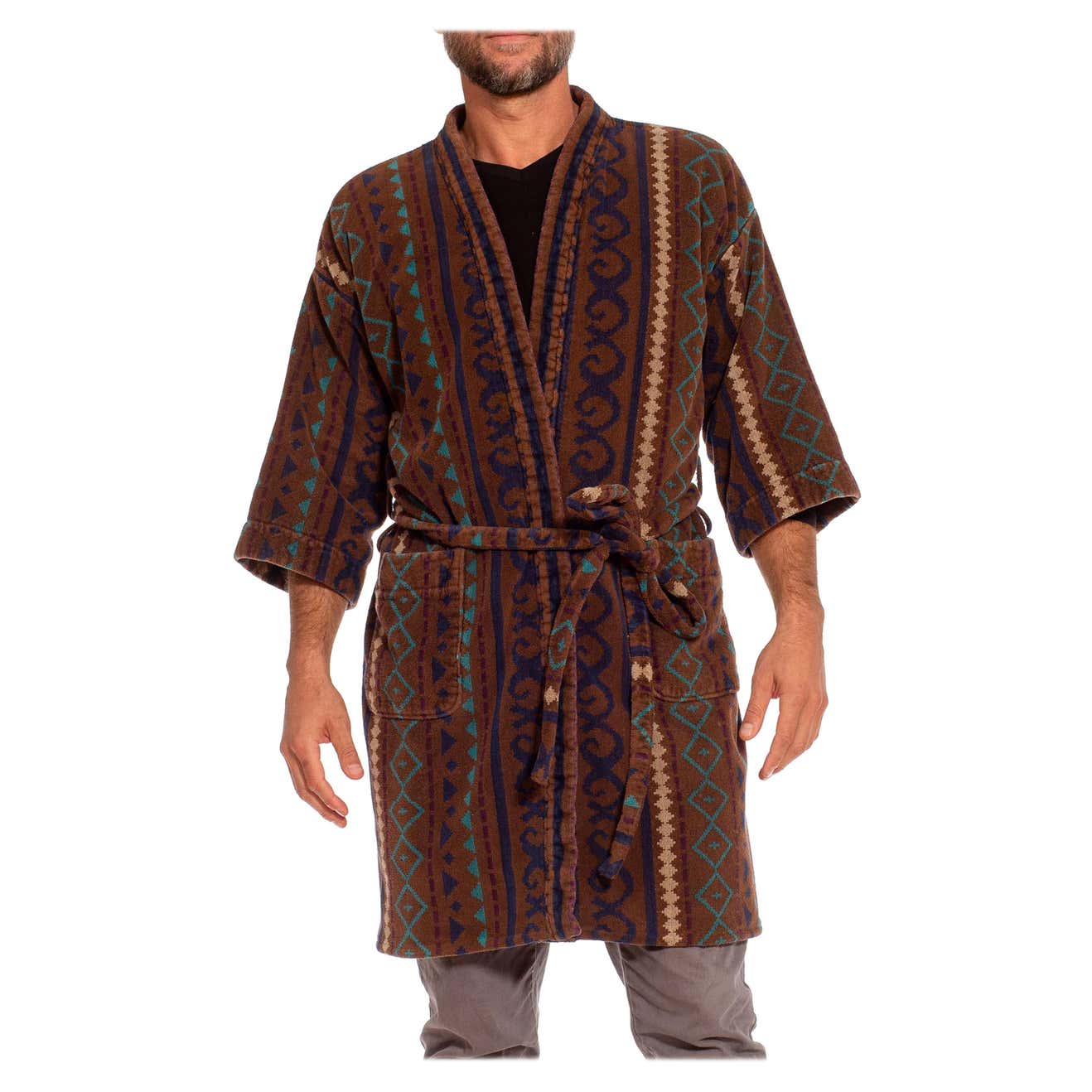 1980S Brown and Navy Cotton Robe For Sale at 1stDibs