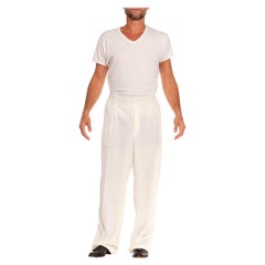 Vintage 1970S White Polyester Crepe Pants