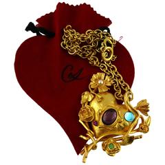Christian Lacroix Vintage Rare Jewelled Heart and Mirror Pendant 2