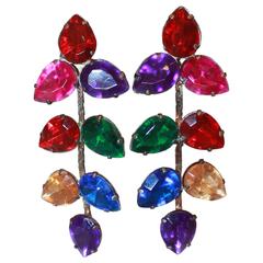 1960's Multi Colored Pear Shaped Stones Dangle Earrings