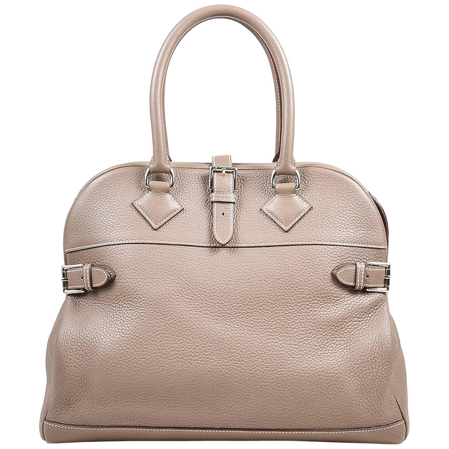 Hermes Taupe Brown Etoupe Grain Clemence Leather Top Handle Atlas 35 Satchel Bag For Sale