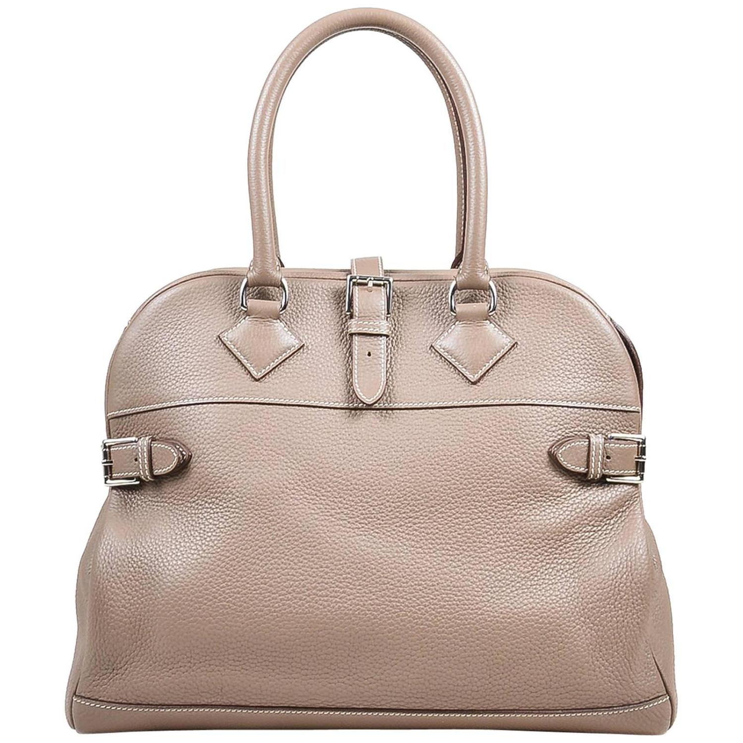Hermes Taupe Brown Etoupe Grain Clemence Leather Top Handle Atlas ...  