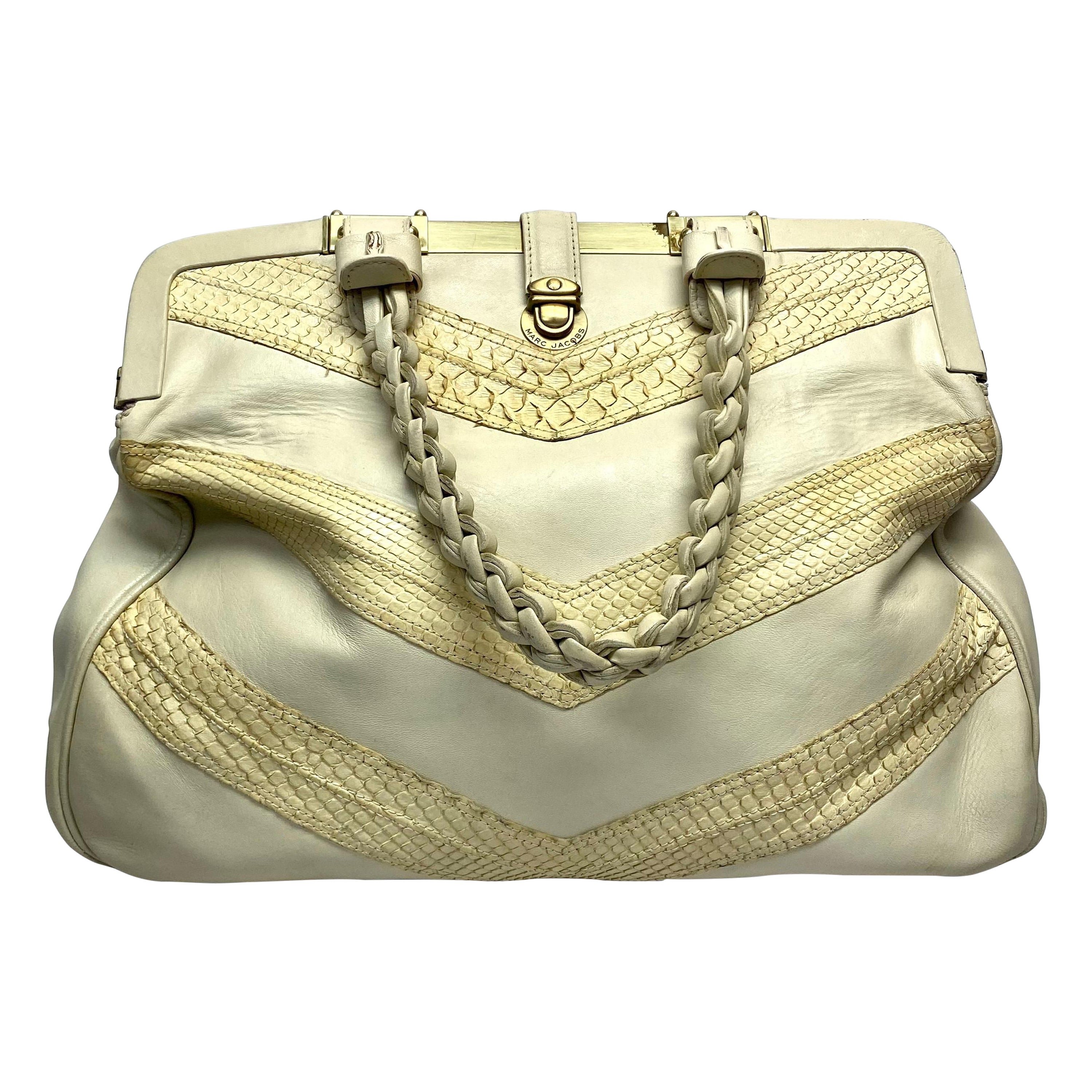 Marc Jacobs Beige Python Leather Handbag For Sale