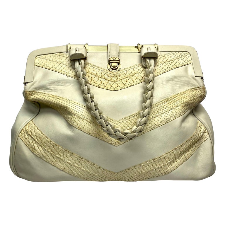 MARC JACOBS Beige and Gold Quilted Leather Lock Clutch Handbag