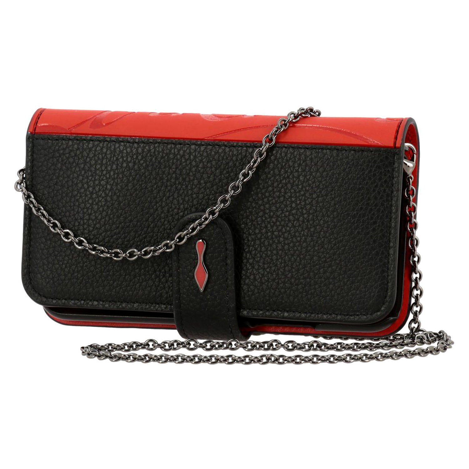 Christian Louboutin "Loubiflap" Chain Black Leather Red Rubber iPhone X/XS Case