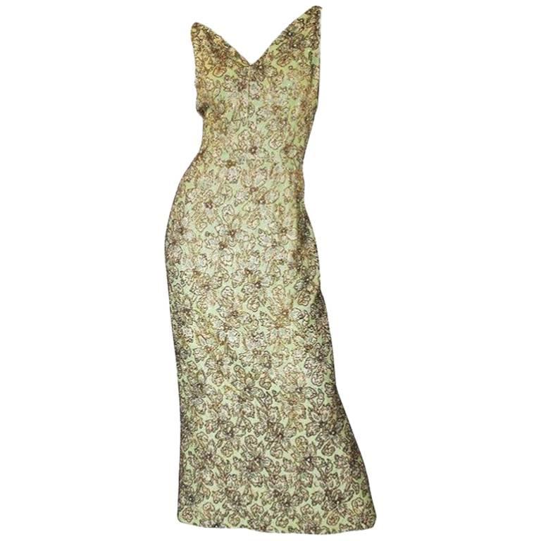 Fitted 1950s Heavily Beaded Gold & Green Mignon Dress