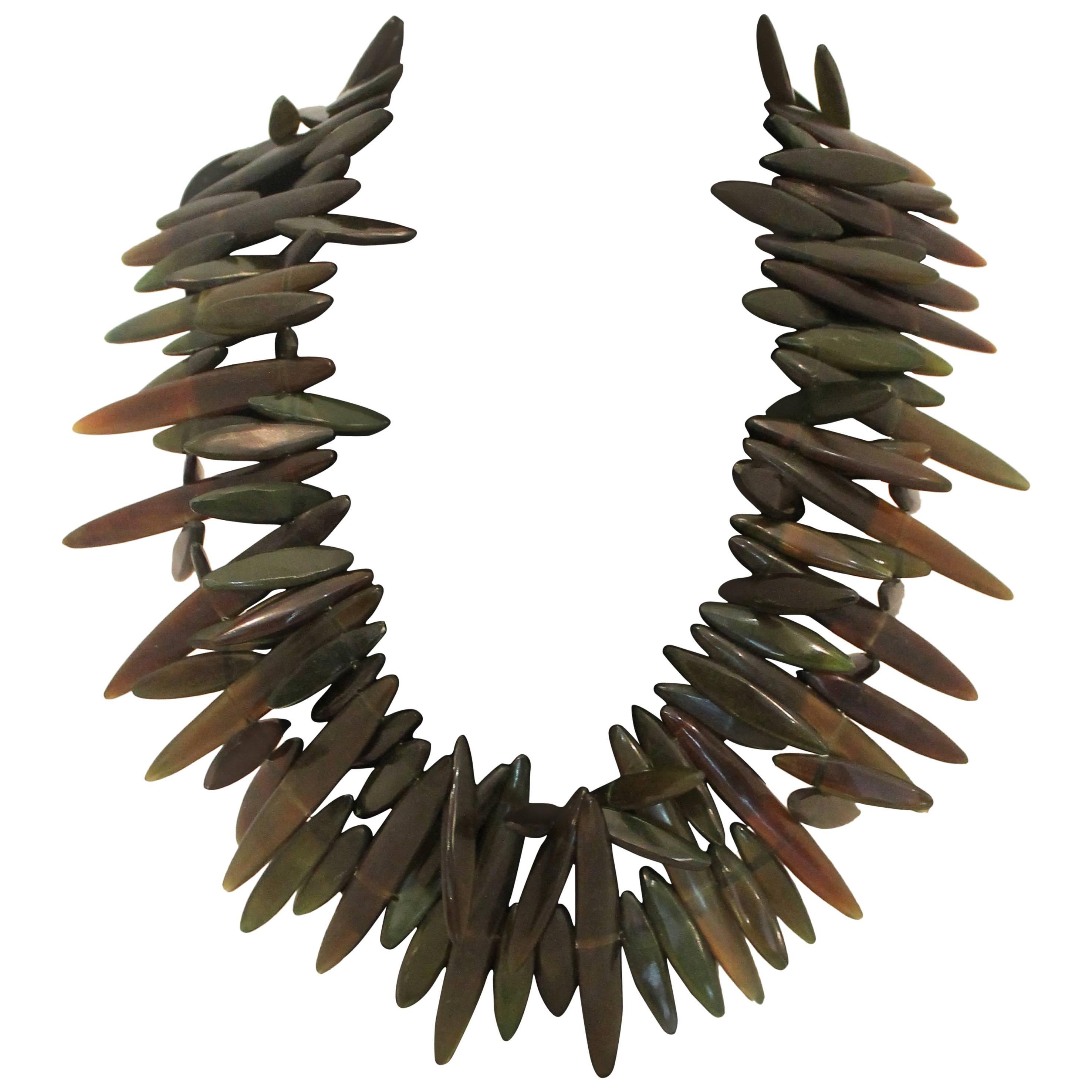 Gerda Lynggaard for Monies Vintage Forest Green Horn Necklace - circa 1986