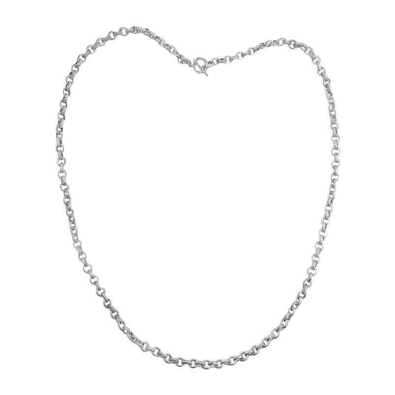 36" Signature Engraved Weave Linked Chain Necklace in Sterling Silver For Sale