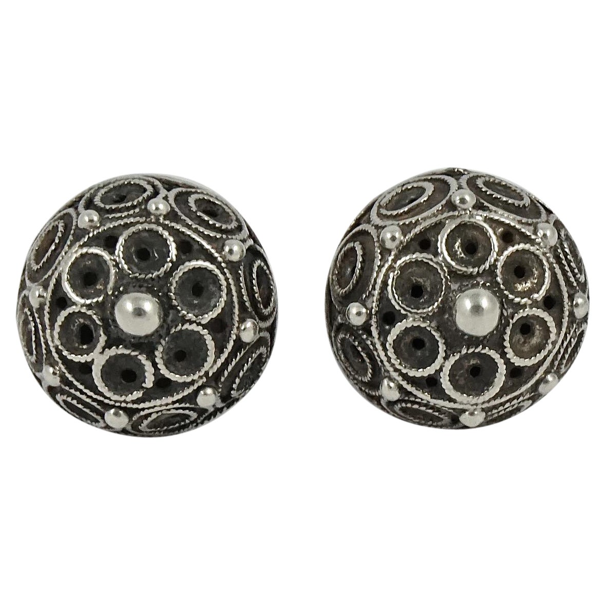 Antique Victorian Silver Etruscan Revival Dome Earrings