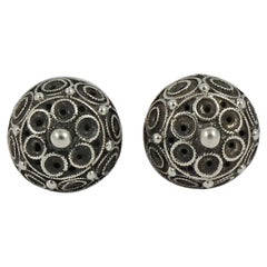 Antique Victorian Silver Etruscan Revival Dome Earrings