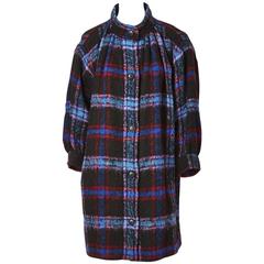 Yves Saint Laurent Wool Plaid Smock Coat