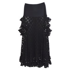 Jean Paul Gaultier soleil vintage SS 2005 black sequins & ruffles mesh skirt  