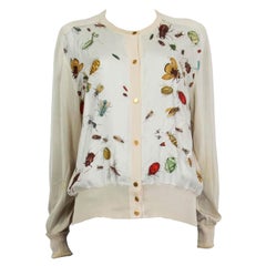 HERMES beige silk LES INSECTS Cardigan Sweater 42 L