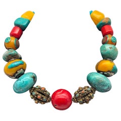 A.Jeschel Colorful and Bold necklace combines Amber Coral and Vintage beads