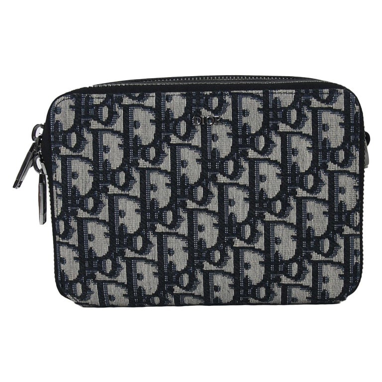 Dior Double Zip Monogram Pouch With Shoulder Strap Navy For Sale
