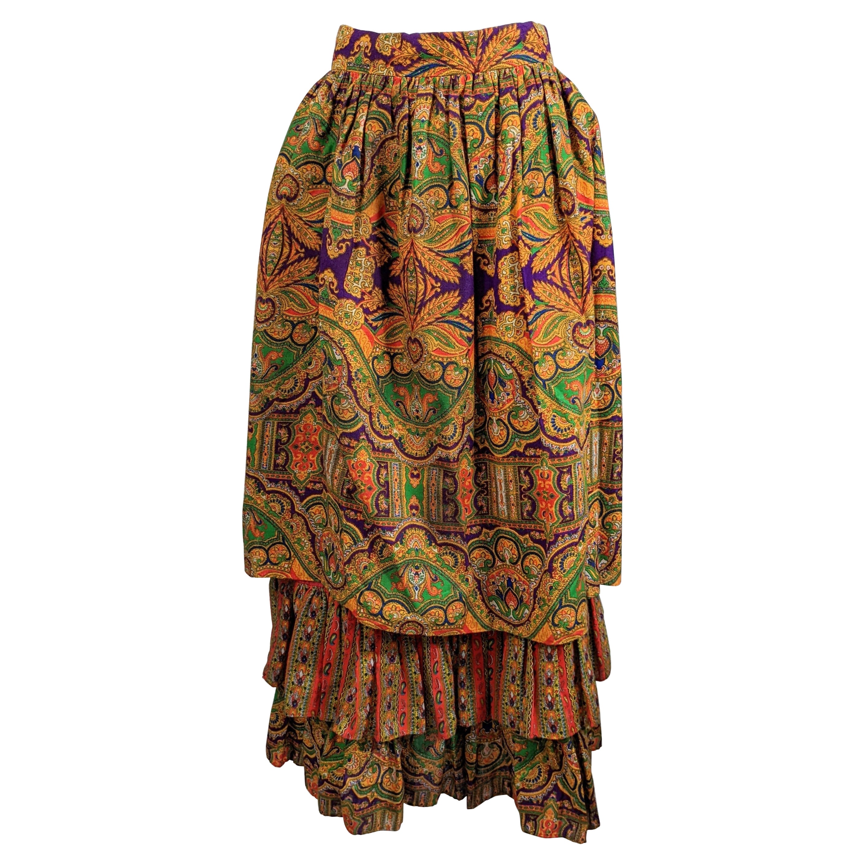 Colorful Folkloric Ruffled Skirt, Ellen Tracy For Sale