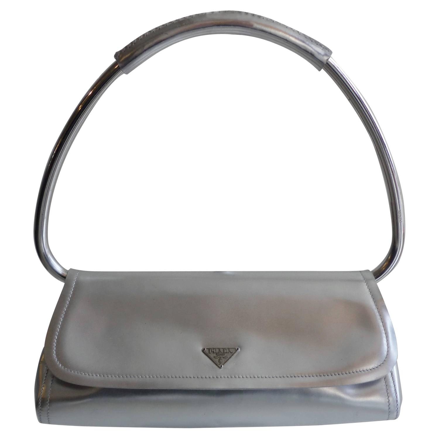 Prada Silver Ring Handle Bag For Sale at 1stdibs