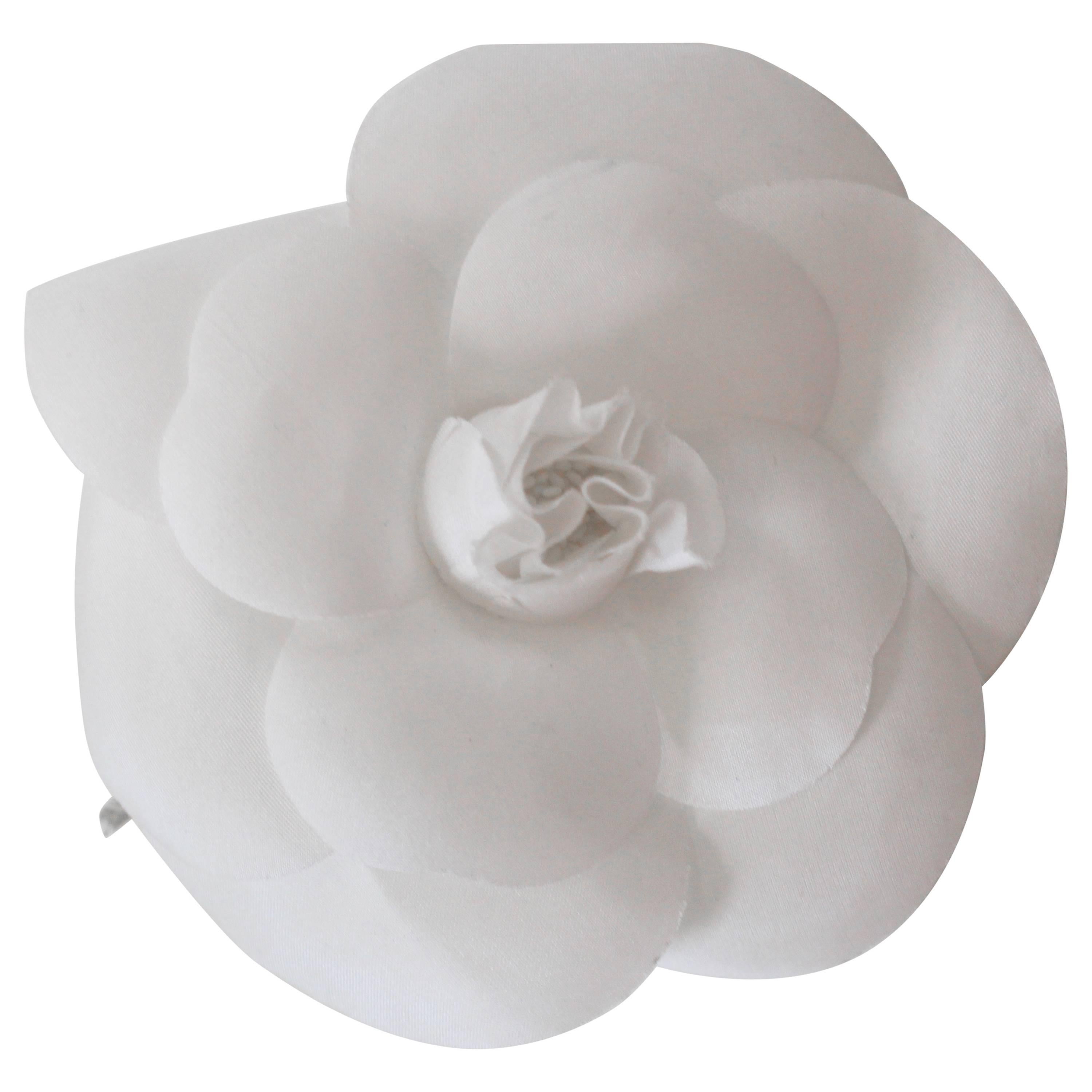 Vintage Chanel White Camilla Flower Brooch Pin 