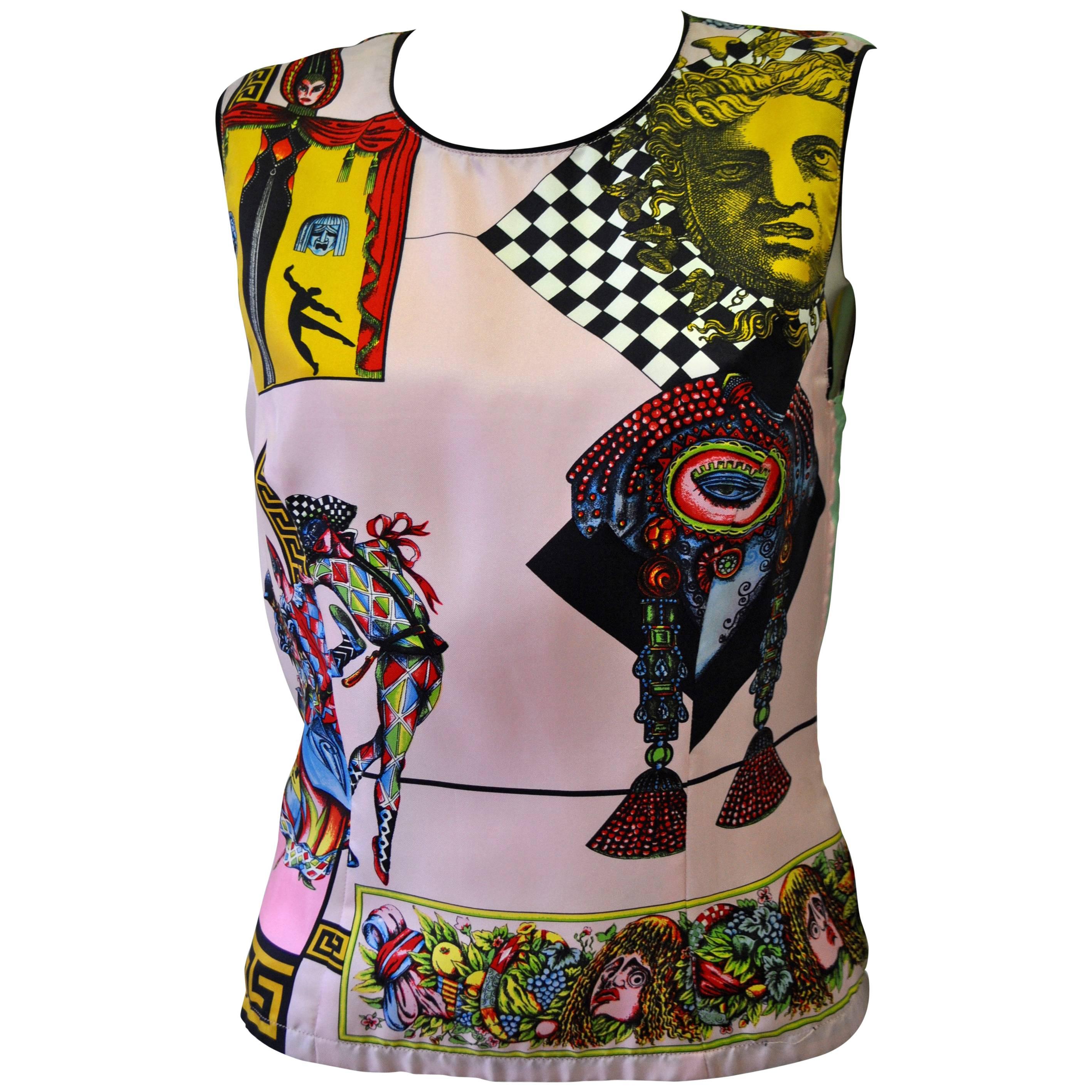 Gianni Versace Couture Silk Carnival "Meandros"Greek Key Design Top For Sale