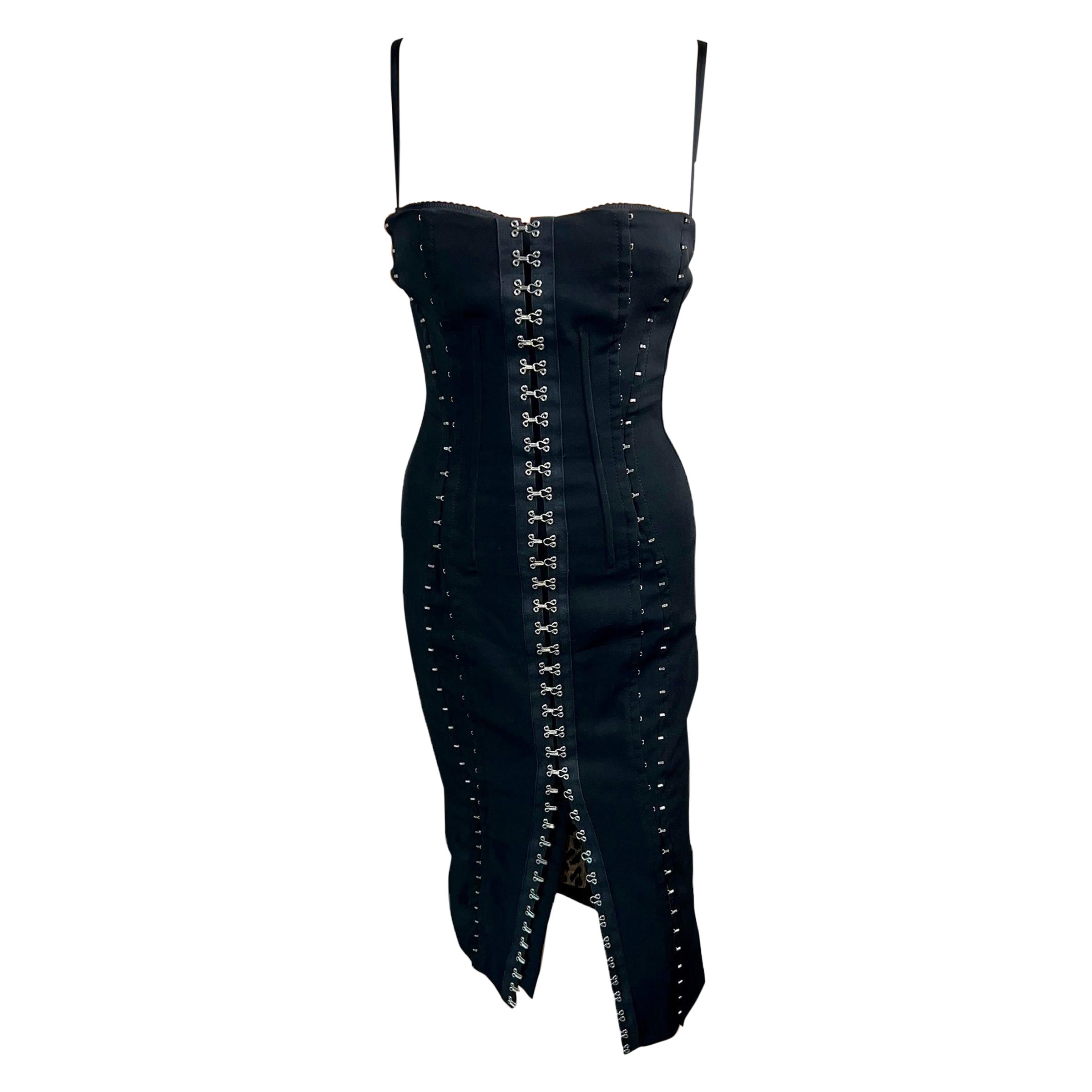Dolce & Gabbana Corset Bustier Bra Bodycon Hook and Eye Black Dress